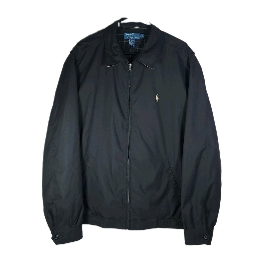 Vtg Polo Ralph Lauren Men's XL Black Plaid Lined Pony Logo Zip Bi Swing Jacket